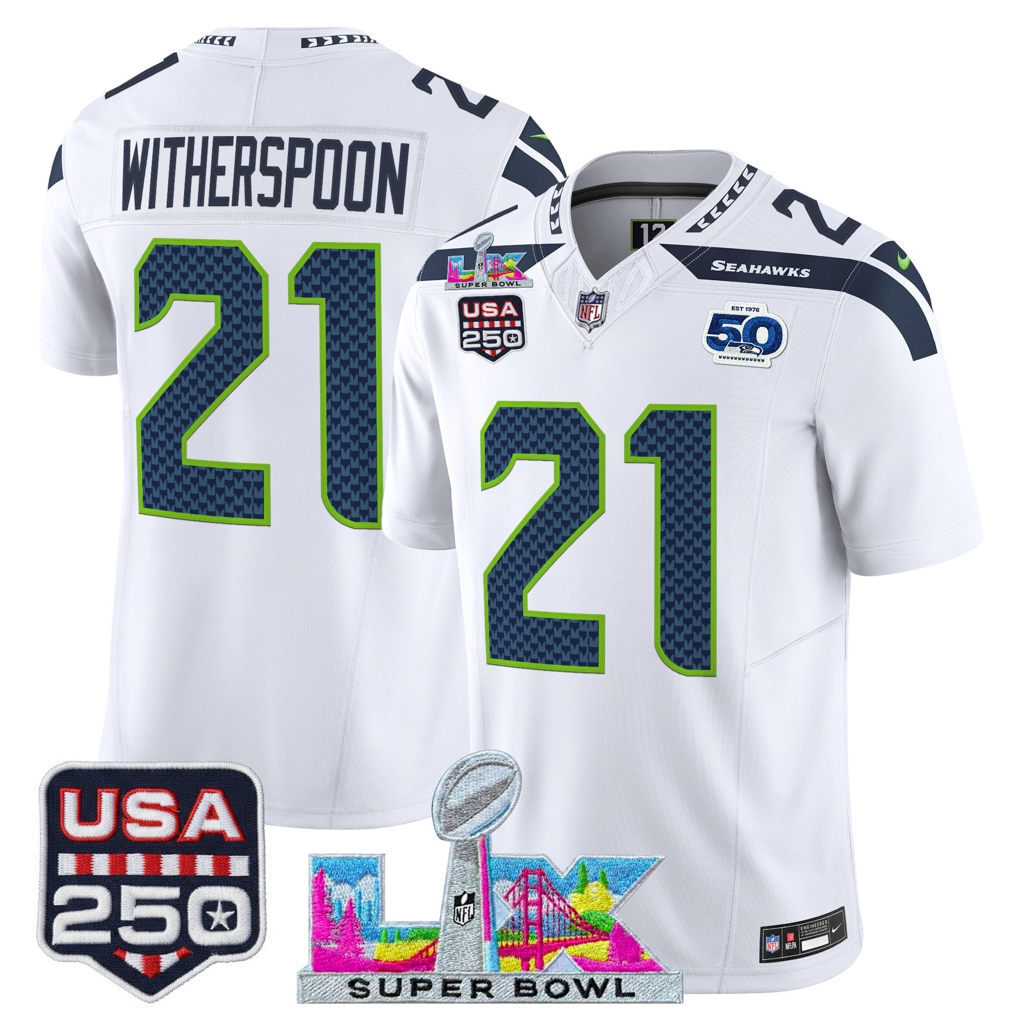 Men's Seattle Seahawks "Super Bowl LX & United States 250th Anniversary Patch" Vapor Limited Jersey - All Stitched