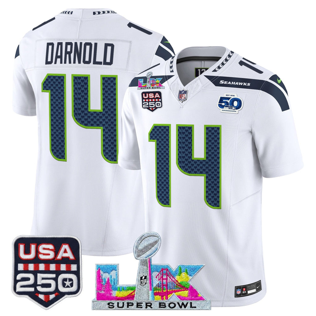 Men's Seattle Seahawks "Super Bowl LX & United States 250th Anniversary Patch" Vapor Limited Jersey - All Stitched