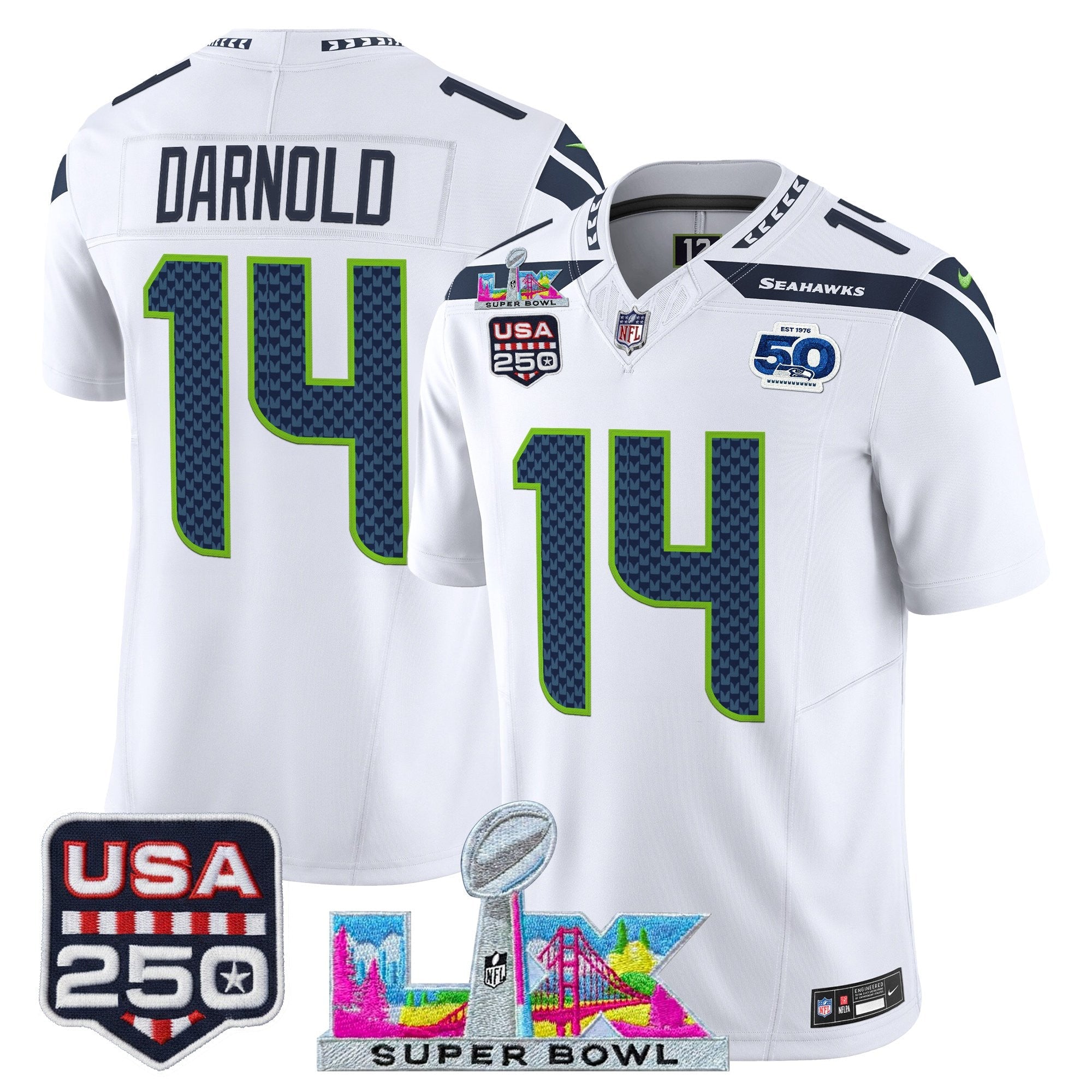Men's Seattle Seahawks "Super Bowl LX & United States 250th Anniversary Patch" Vapor Limited Jersey - All Stitched