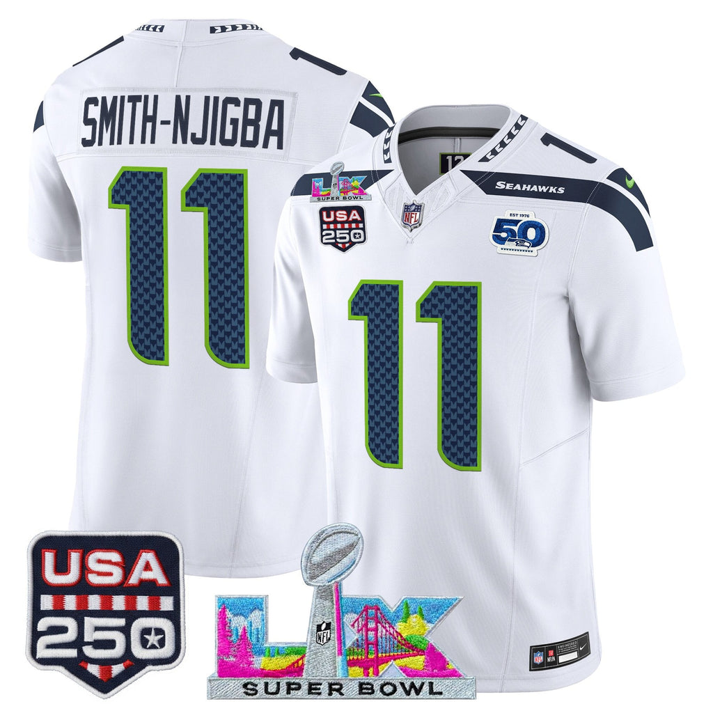 Men's Seattle Seahawks "Super Bowl LX & United States 250th Anniversary Patch" Vapor Limited Jersey - All Stitched