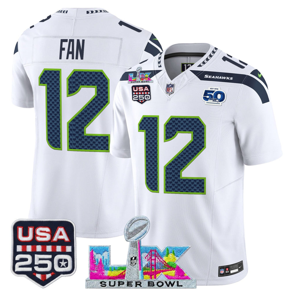 Men's Seattle Seahawks "Super Bowl LX & United States 250th Anniversary Patch" Vapor Limited Jersey - All Stitched