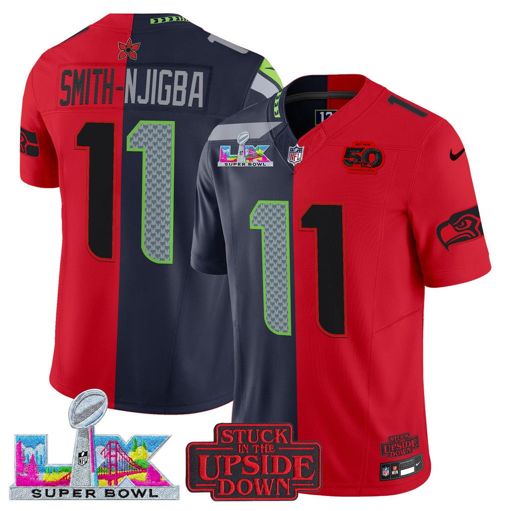 Men's Seattle Seahawks 'Upside Down Edition' Vapor Limited Jersey - Super Bowl LX Patch - All Stitched