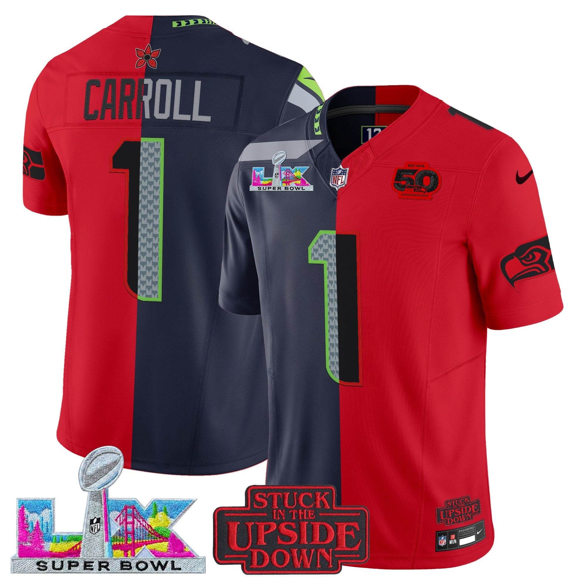 Men's Seattle Seahawks 'Upside Down Edition' Vapor Limited Jersey - Super Bowl LX Patch - All Stitched