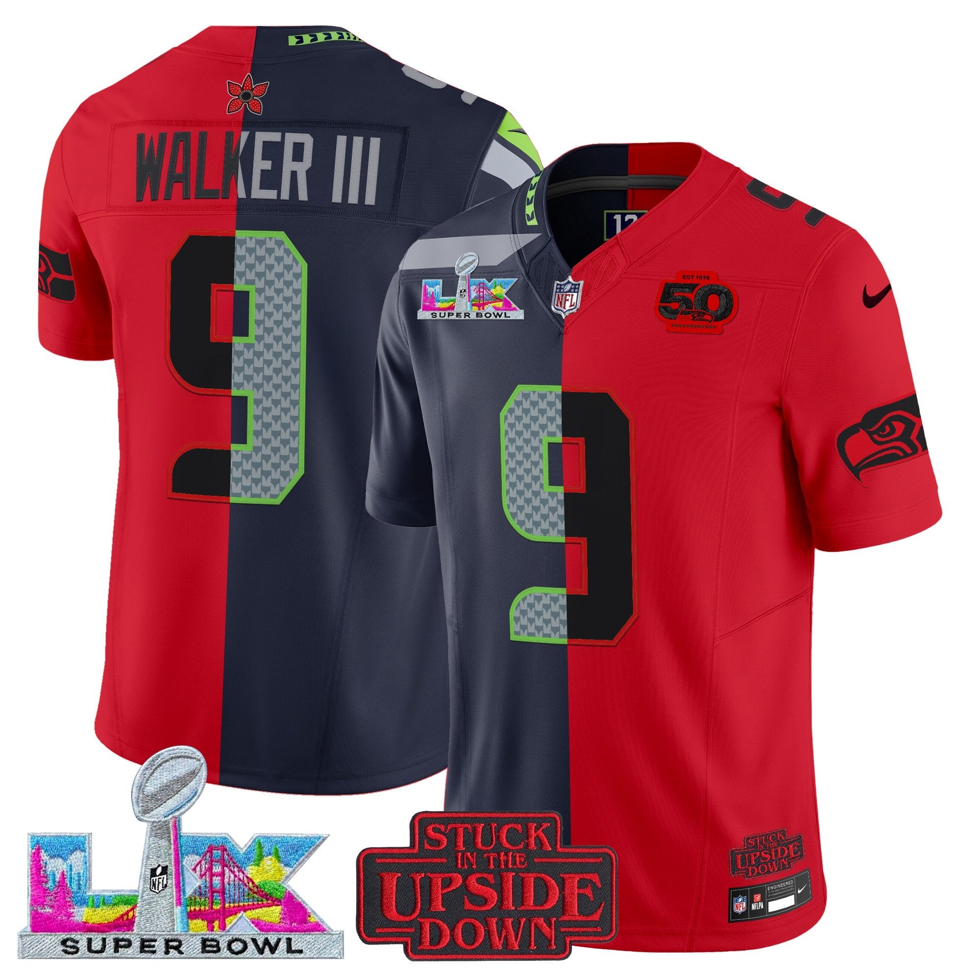 Men's Seattle Seahawks 'Upside Down Edition' Vapor Limited Jersey - Super Bowl LX Patch - All Stitched