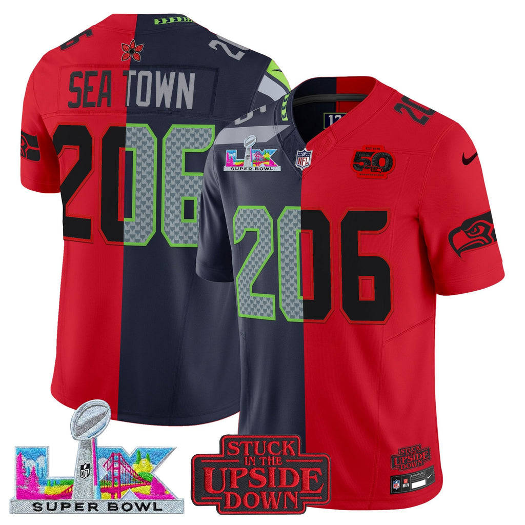 Men's Seattle Seahawks 'Upside Down Edition' Vapor Limited Jersey - Super Bowl LX Patch - All Stitched