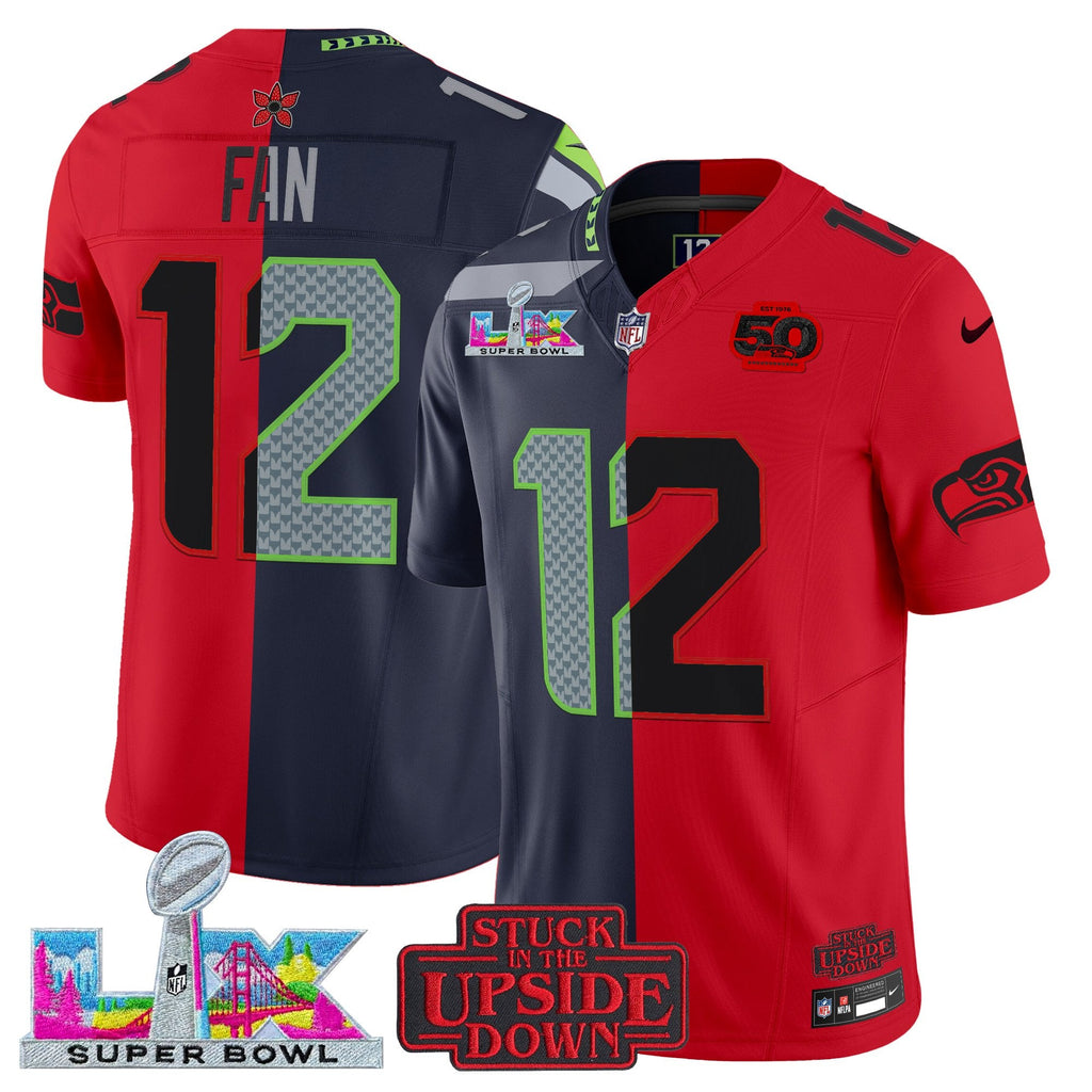 Men's Seattle Seahawks 'Upside Down Edition' Vapor Limited Jersey - Super Bowl LX Patch - All Stitched