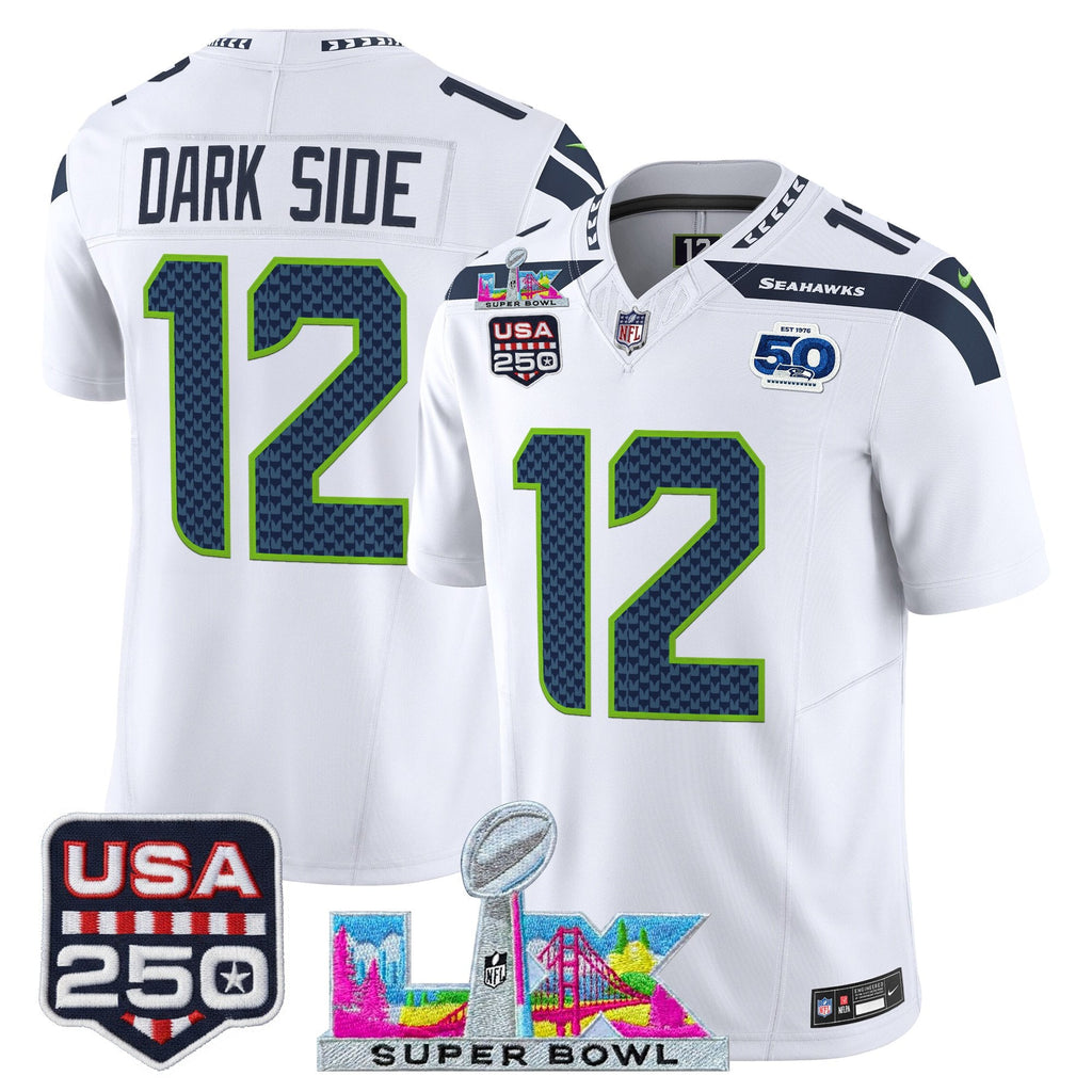 Men's Seattle Seahawks "Super Bowl LX & United States 250th Anniversary Patch" Vapor Limited Jersey - All Stitched