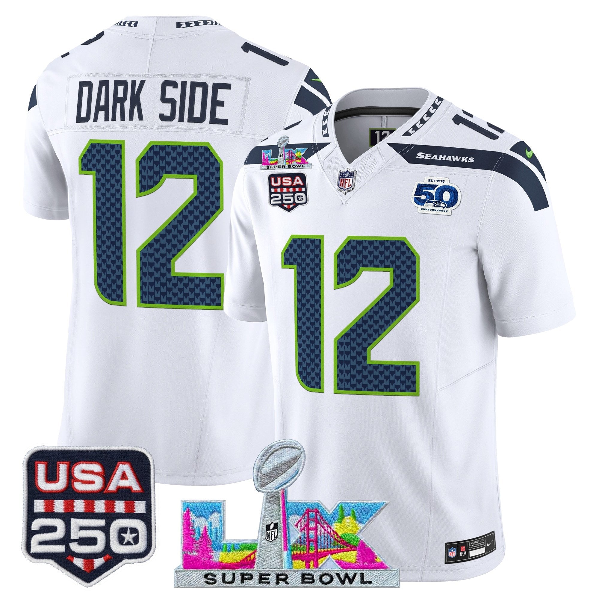 Men's Seattle Seahawks "Super Bowl LX & United States 250th Anniversary Patch" Vapor Limited Jersey - All Stitched