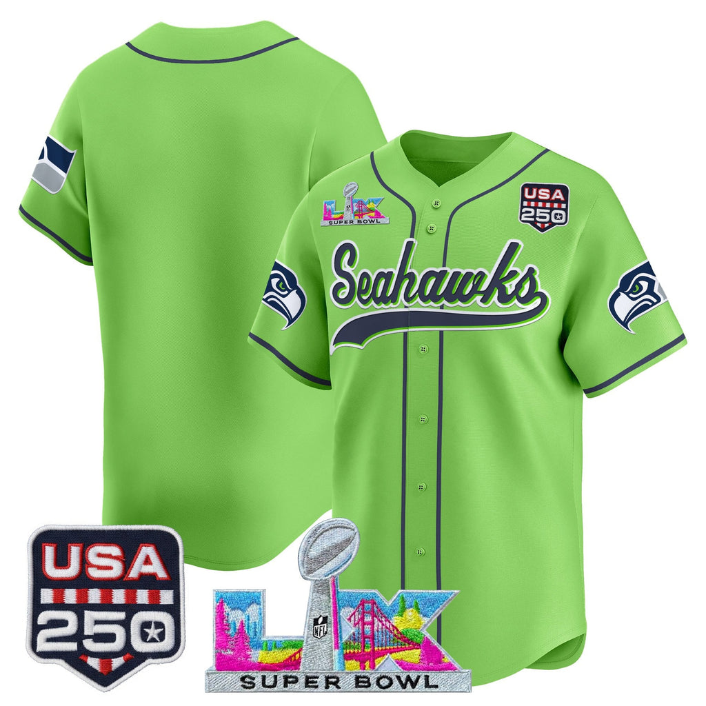 Men's Seattle Seahawks "Super Bowl LX & 250America Patch" Vapor Baseball Jersey - All Stitched