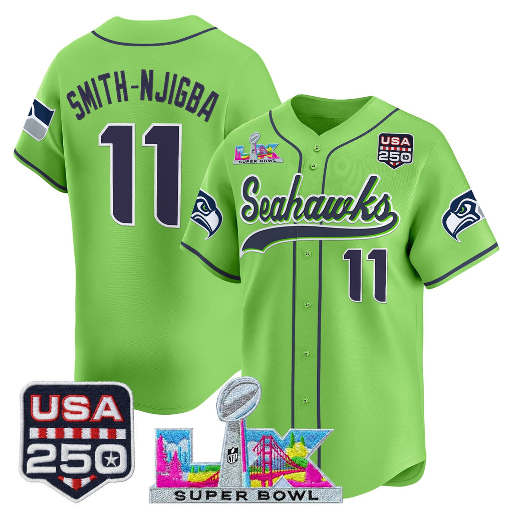 Men's Seattle Seahawks "Super Bowl LX & 250America Patch" Vapor Baseball Jersey - All Stitched