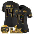 Women's Seattle Seahawks "Super Bowl LX & 50th Patch" Gold Vapor Limited Jersey - All Stitched