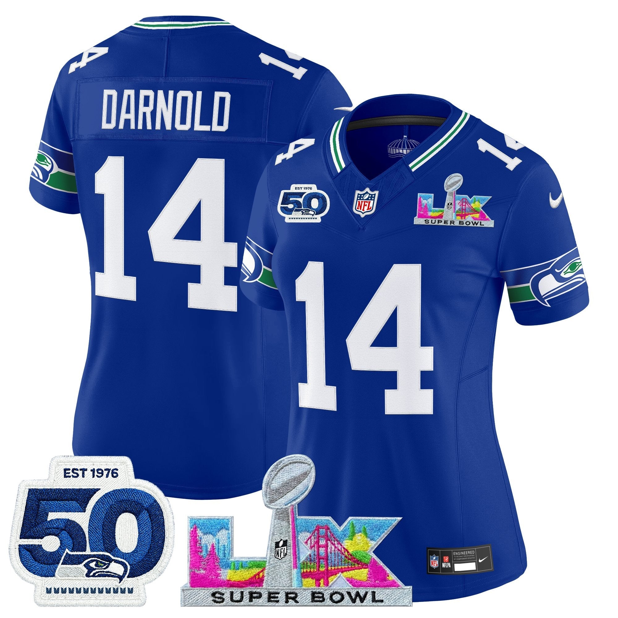 Women's Seattle Seahawks "Super Bowl LX & 50th Patch" Vapor Limited Jersey - All Stitched