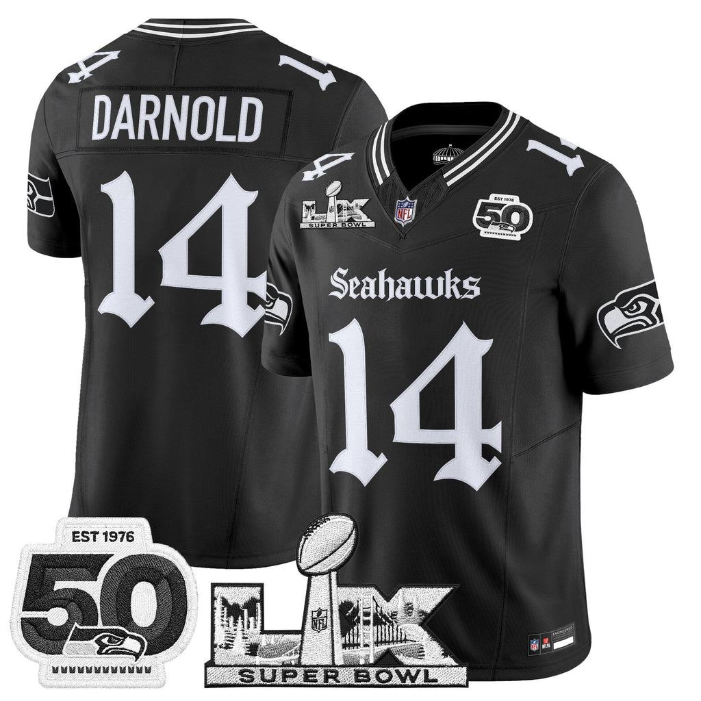 Men's Seattle Seahawks "Super Bowl LX & 50th Patch" Vapor Limited Jersey - Gothic Edition - All Stitched