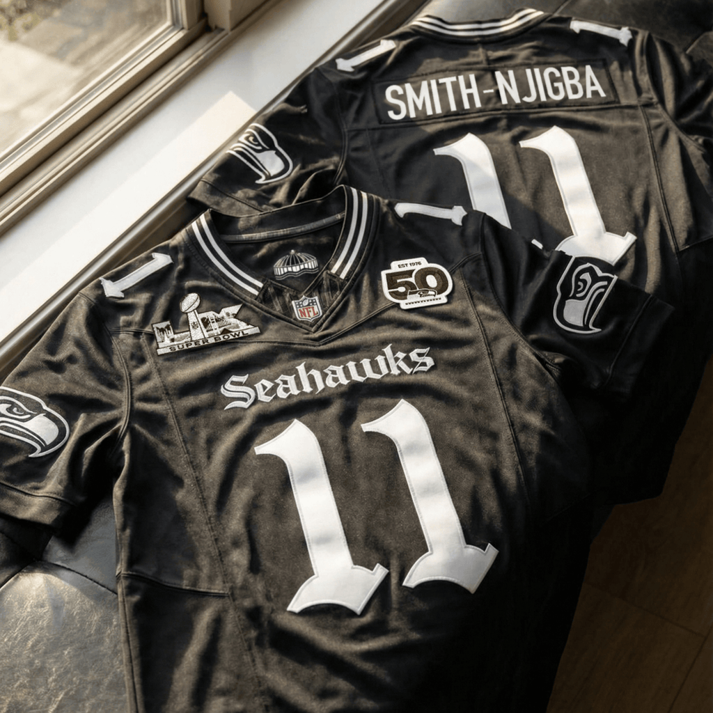 Men's Seattle Seahawks "Super Bowl LX & 50th Patch" Vapor Limited Jersey - Gothic Edition - All Stitched