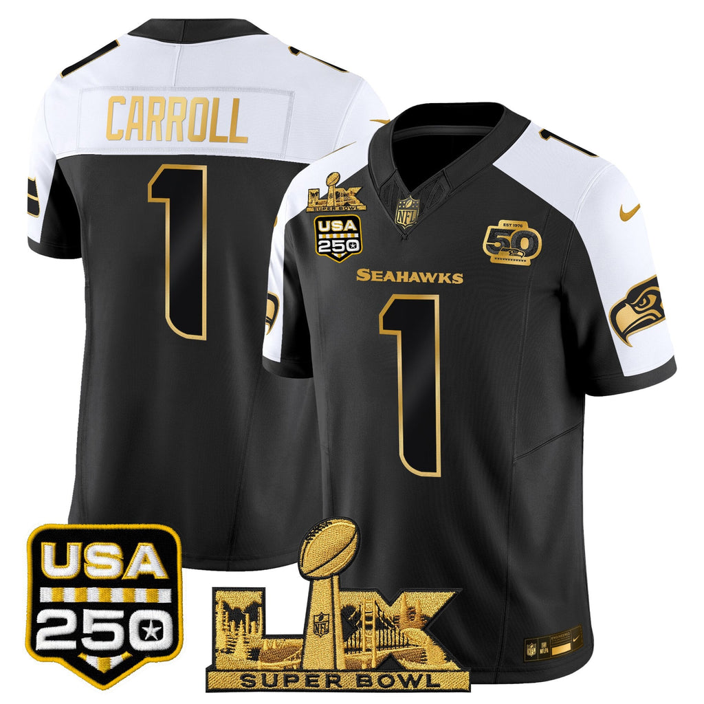 Men's Seattle Seahawks "Super Bowl LX & United States 250th Anniversary Patch" Gold Vapor Limited Jersey - All Stitched