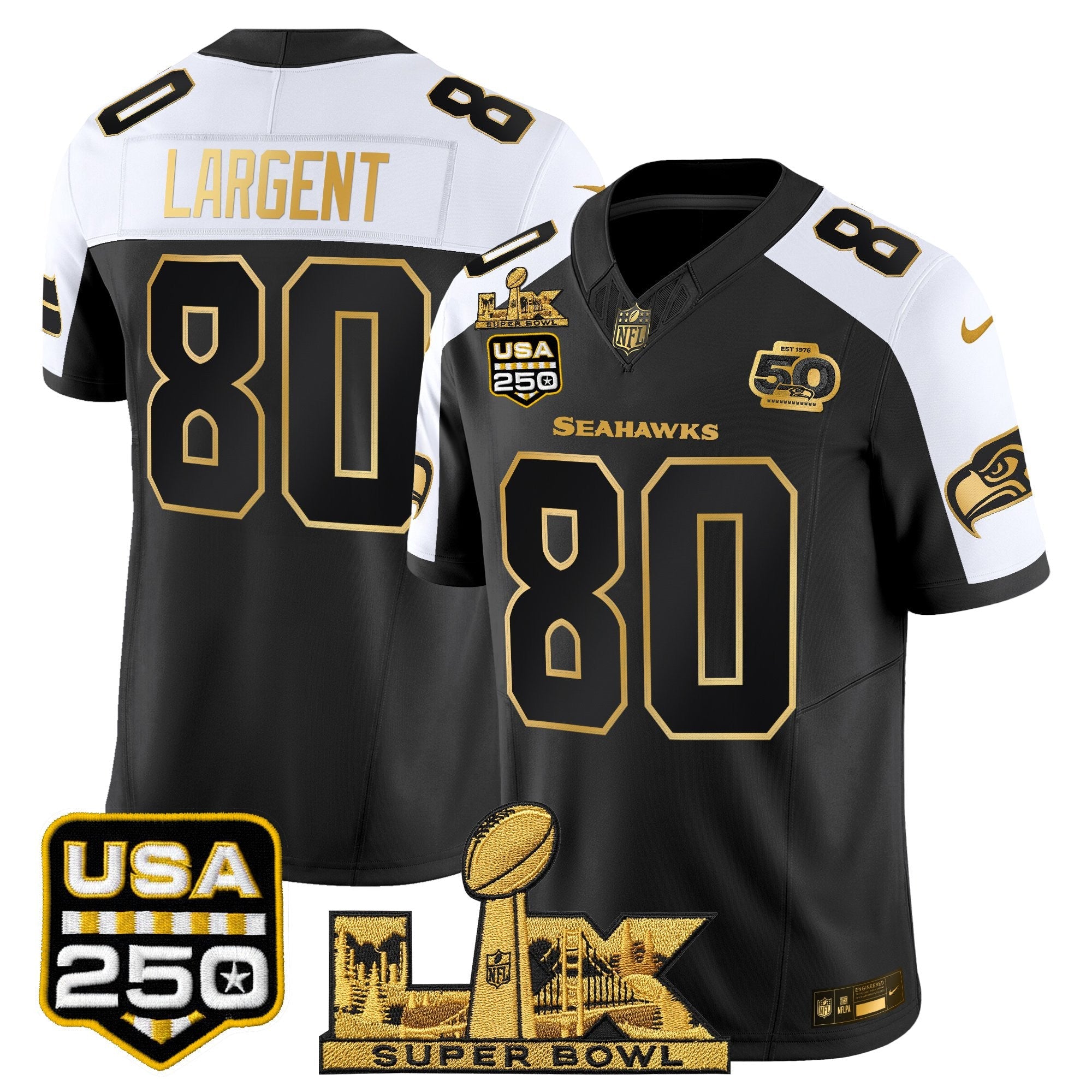 Men's Seattle Seahawks "Super Bowl LX & United States 250th Anniversary Patch" Gold Vapor Limited Jersey - All Stitched