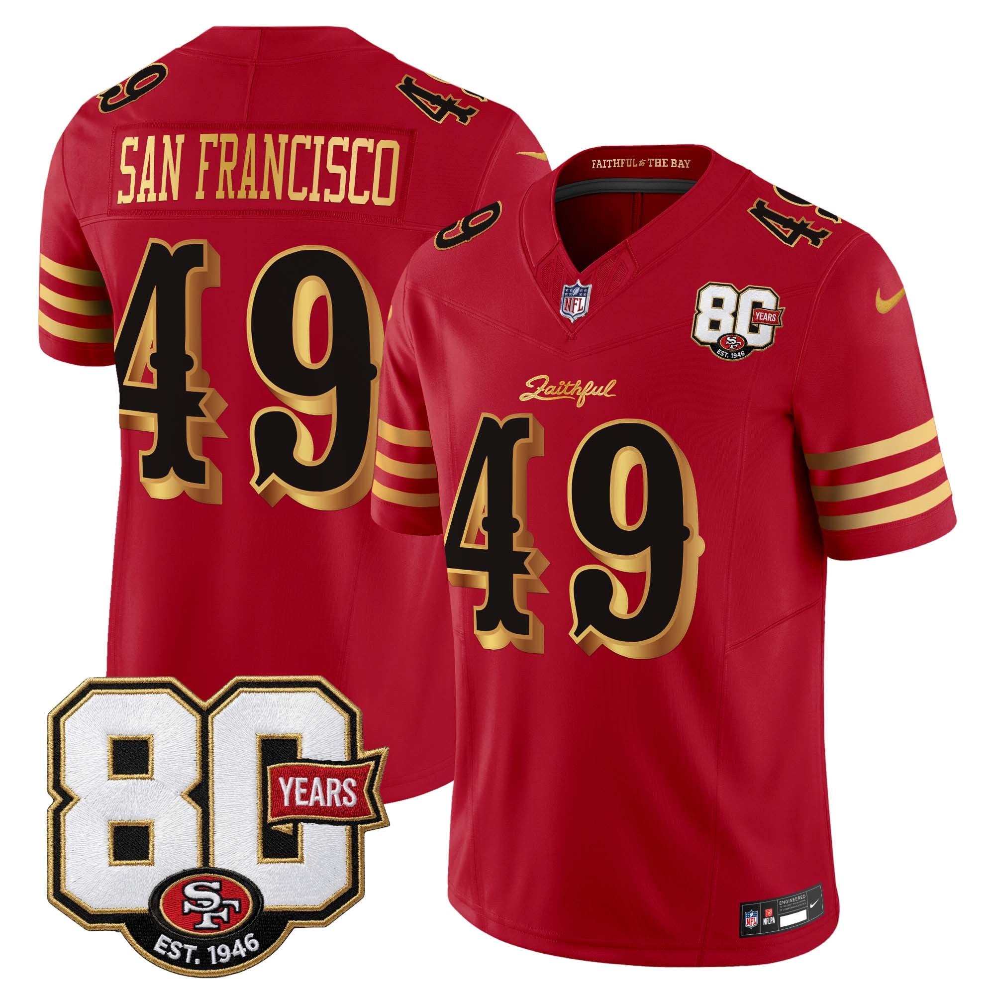 Men's San Francisco 49ers 80th Anniversary Patch Vapor Limited Jersey - Rivalries Edition - All Stitched