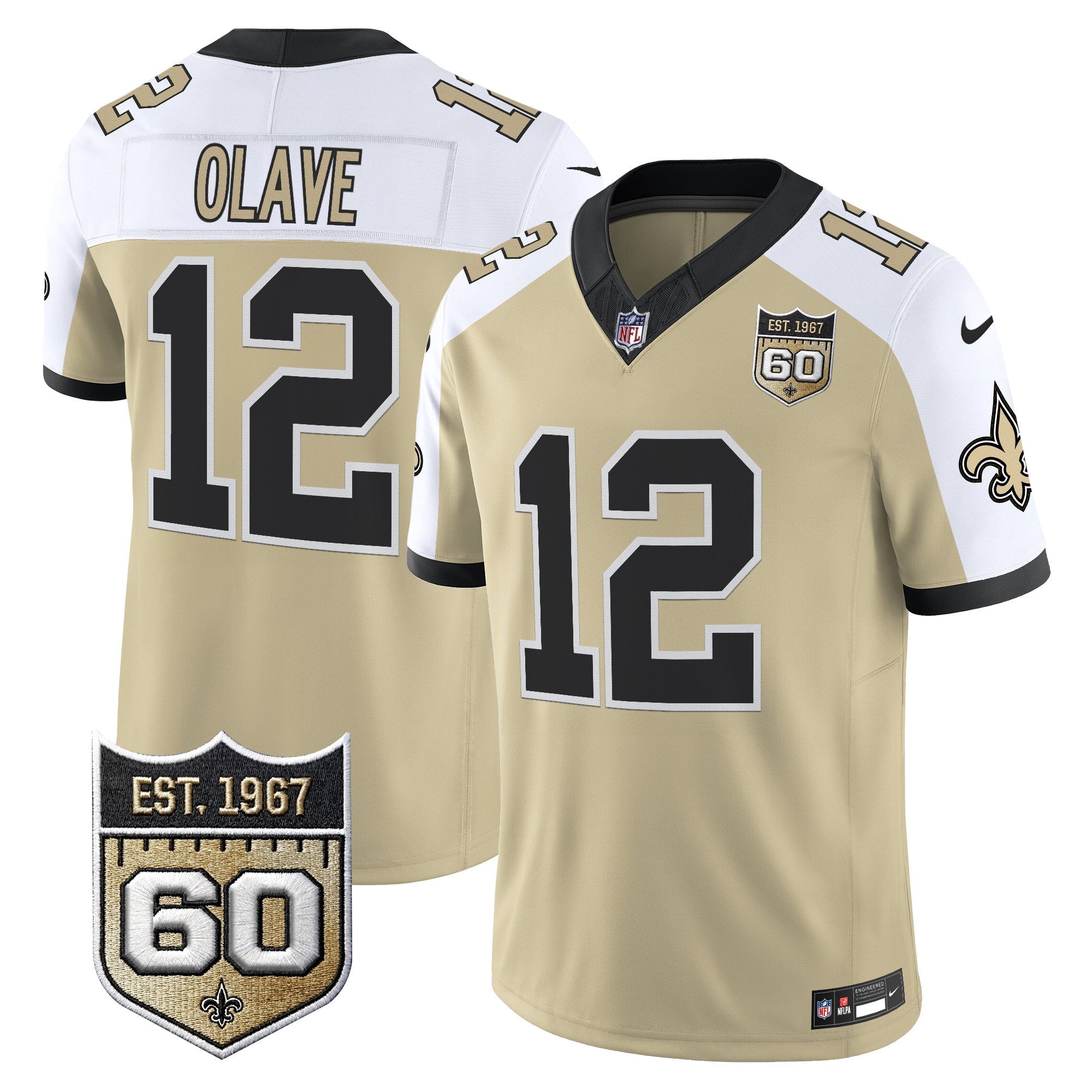 Men's New Orleans Saints 60th Anniversary Patch Vapor Jersey - Gameday Golds Edition - All Stitched