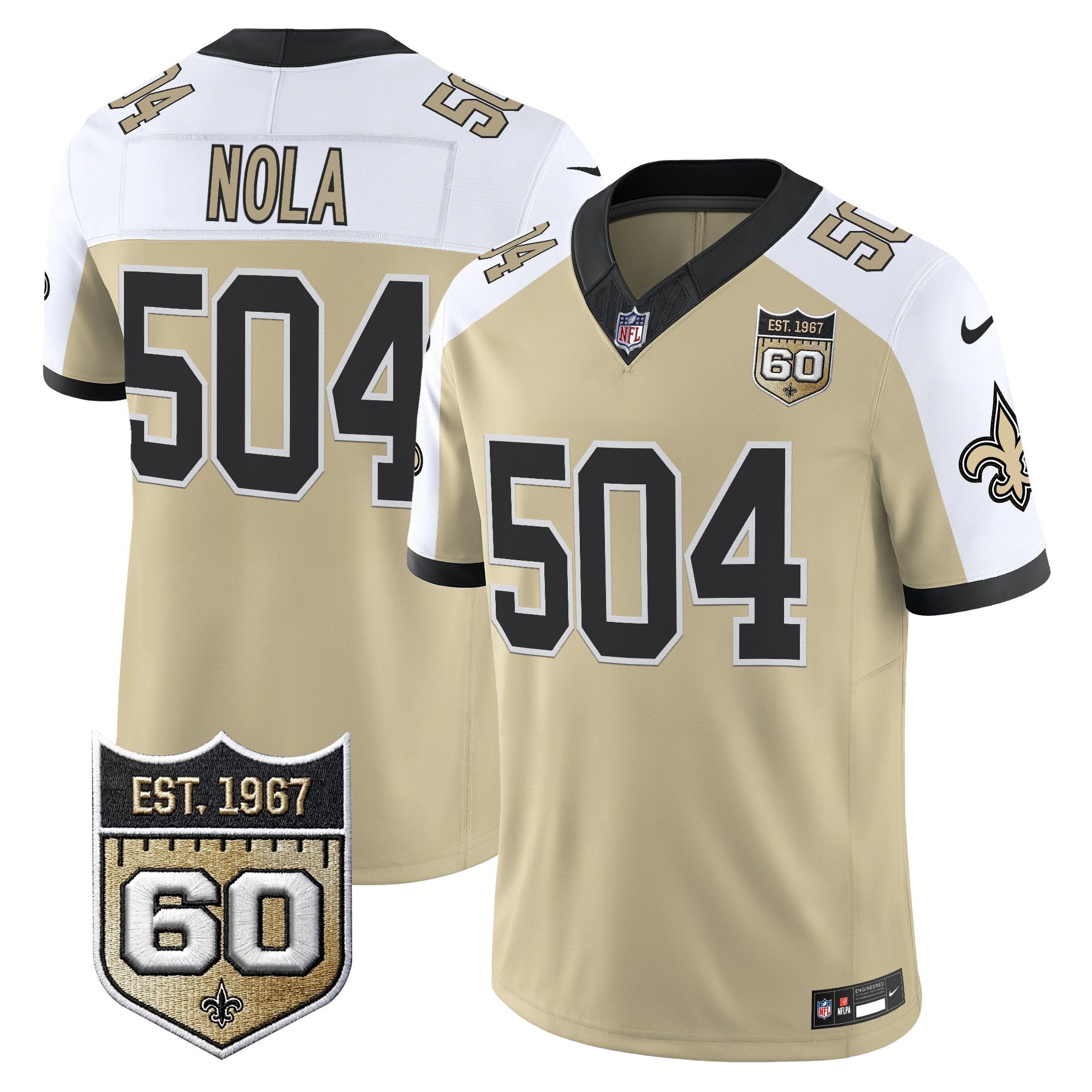 Men's New Orleans Saints 60th Anniversary Patch Vapor Jersey - Gameday Golds Edition - All Stitched