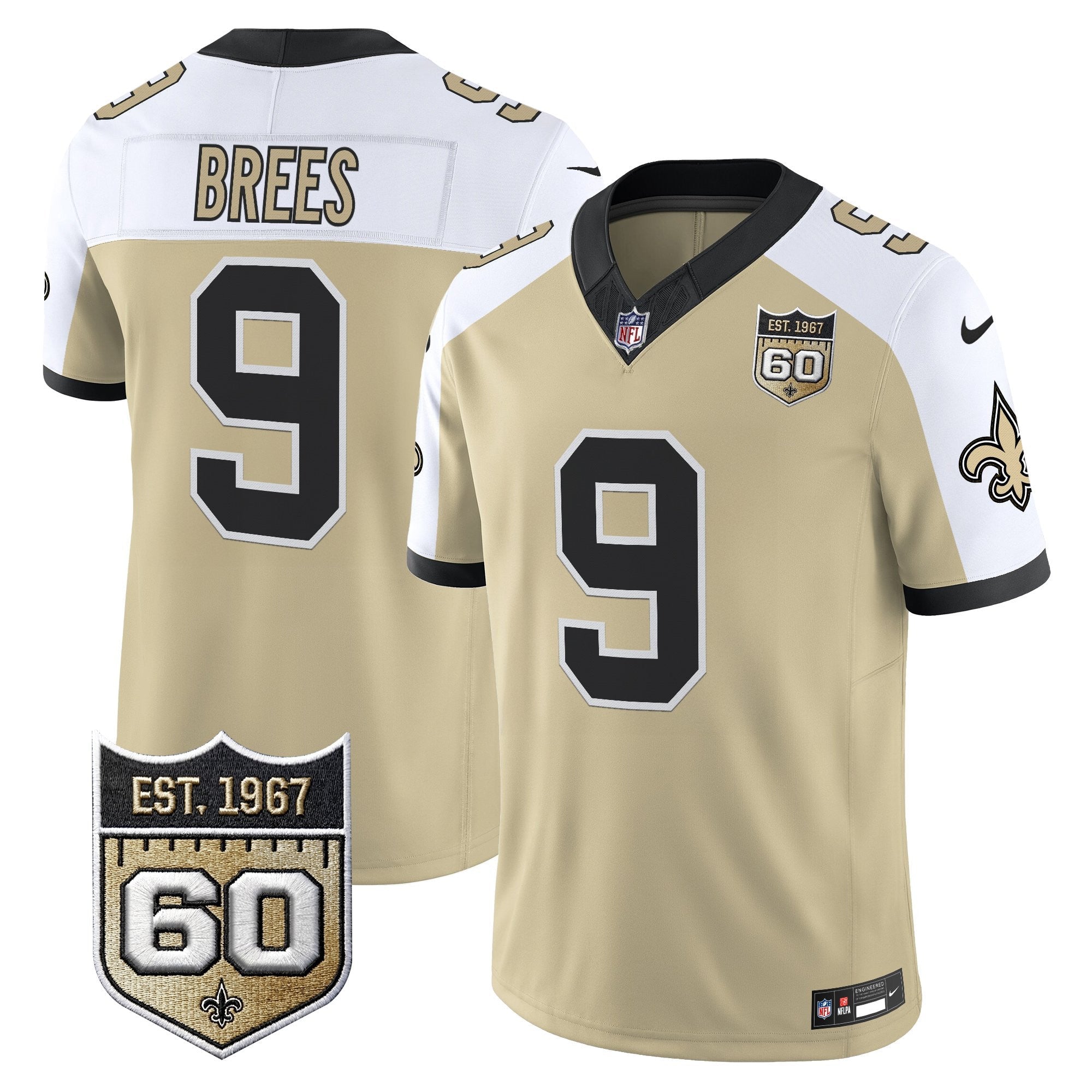 Men's New Orleans Saints 60th Anniversary Patch Vapor Jersey - Gameday Golds Edition - All Stitched