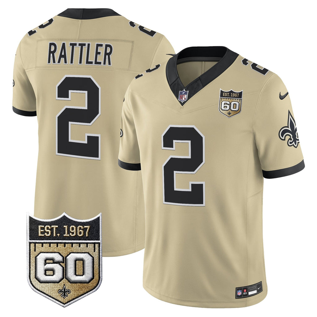 Men's New Orleans Saints 60th Anniversary Patch Vapor Jersey - Gameday Golds Edition - All Stitched