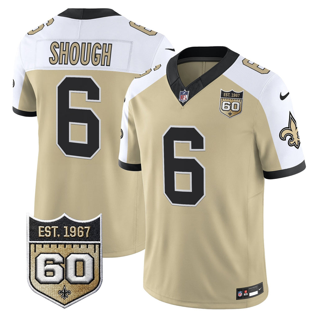 Men's New Orleans Saints 60th Anniversary Patch Vapor Jersey - Gameday Golds Edition - All Stitched