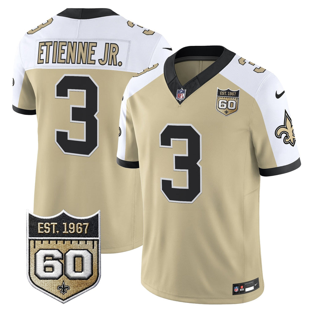 Men's New Orleans Saints 60th Anniversary Patch Vapor Jersey - Gameday Golds Edition - All Stitched