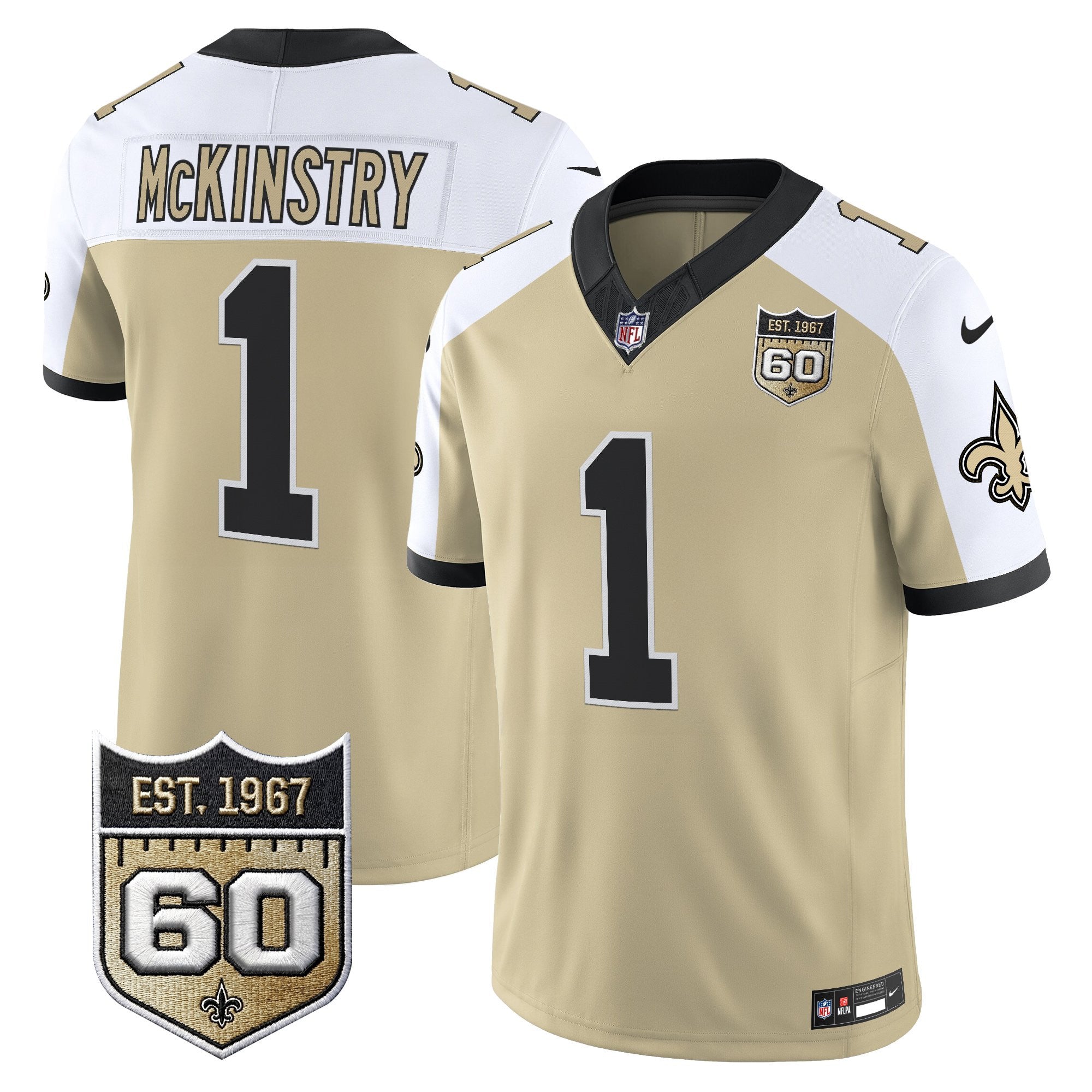 Men's New Orleans Saints 60th Anniversary Patch Vapor Jersey - Gameday Golds Edition - All Stitched