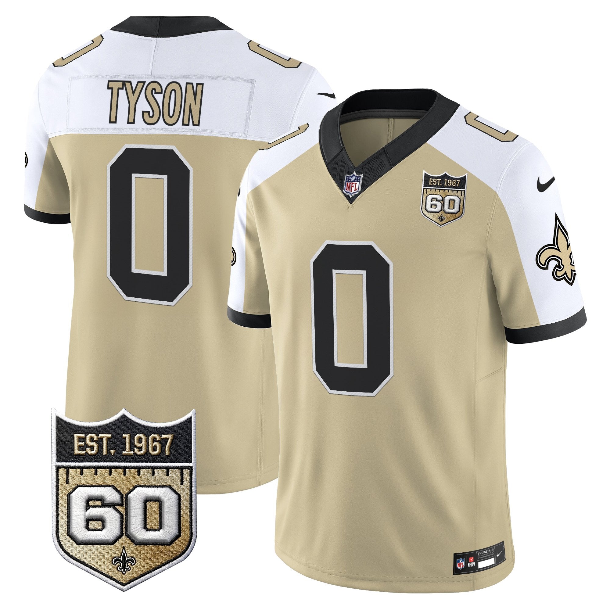 Men's New Orleans Saints 60th Anniversary Patch Vapor Jersey - Gameday Golds Edition - All Stitched