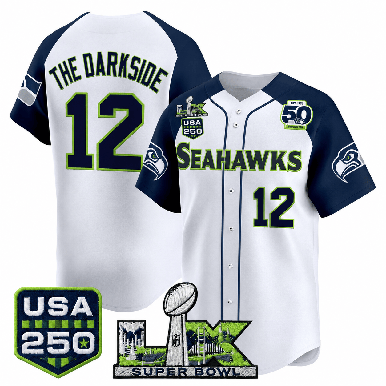Seattle Seahawks “Super Bowl LX & USA 250 Patch” Vapor Baseball Jersey - All Stitched