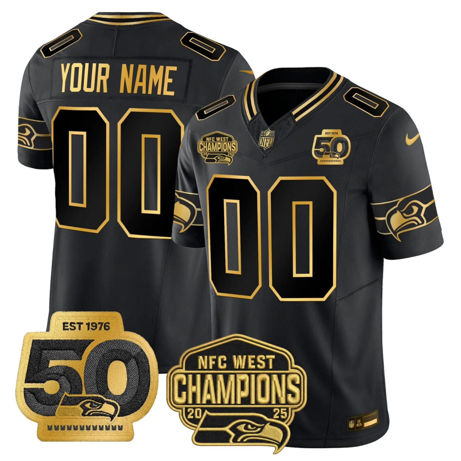 SEA 50th & NFC West Champions Patch Patch Gold Vapor Limited Custom Jersey