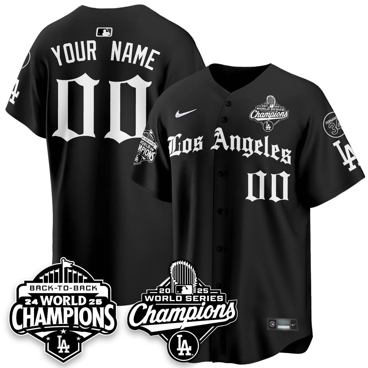 Custom LAD 2025 World Series Champions Vapor Premier Limited Jersey - LA Gothic Edition - Stitched
