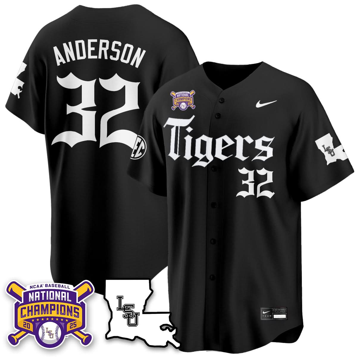LSU 2025 World Series Champions 'Gothic Geaux Edition' Jersey - Stitched