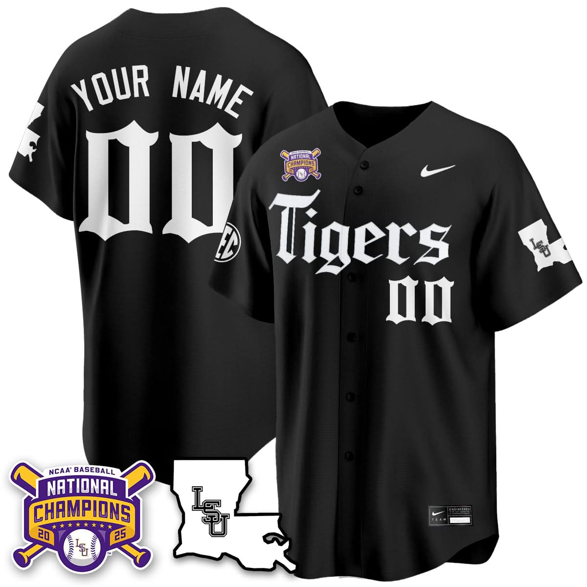 LSU 2025 World Series Champions 'Gothic Geaux Edition' Custom Jersey - Stitched