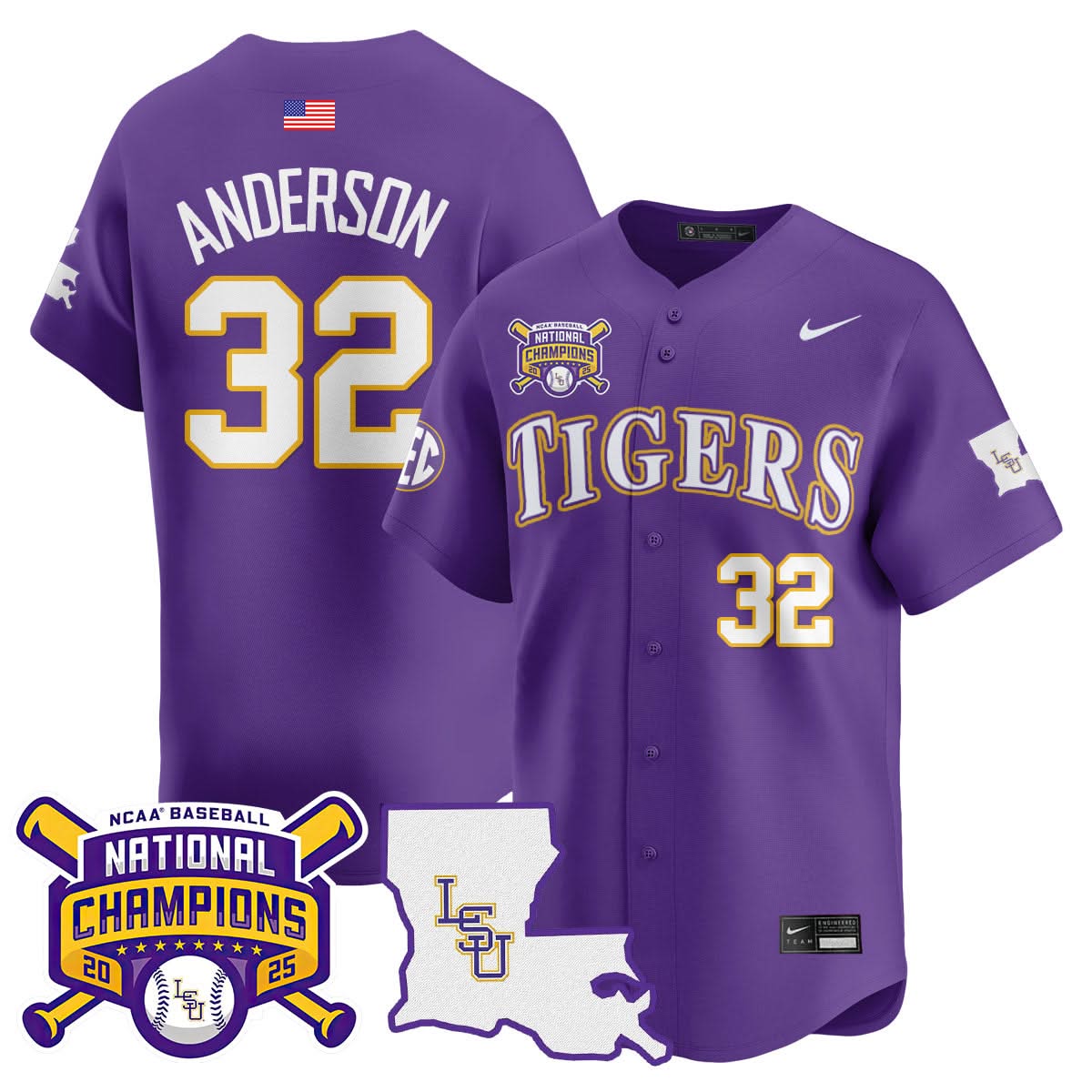 LSU 2025 College World Series Champions Limited Jersey - Stitched
