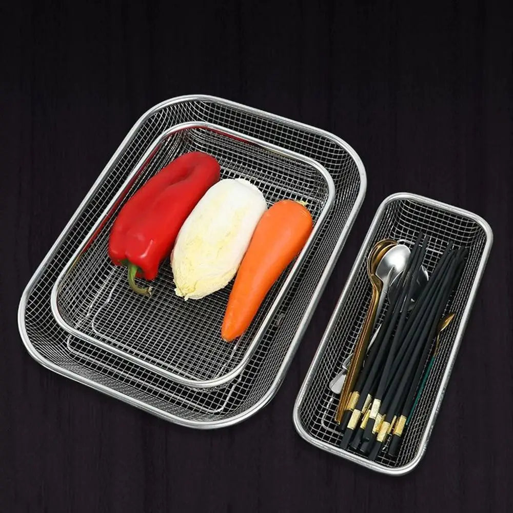 Stainless Steel Vegetable Washing Basin Drain Basket Square Fruit Platter Storage Baskets Kitchen Supplies