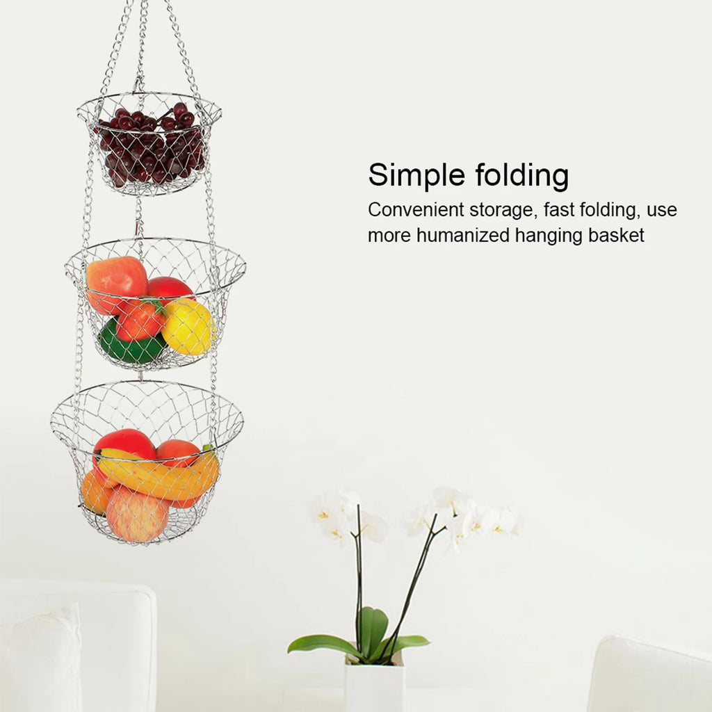 3Tier Flower Basket Iron Wire Hanging Vegetable Storage Fruit Organizer Basket Kitchen Supplies Fruit Basket Fruit Organizer