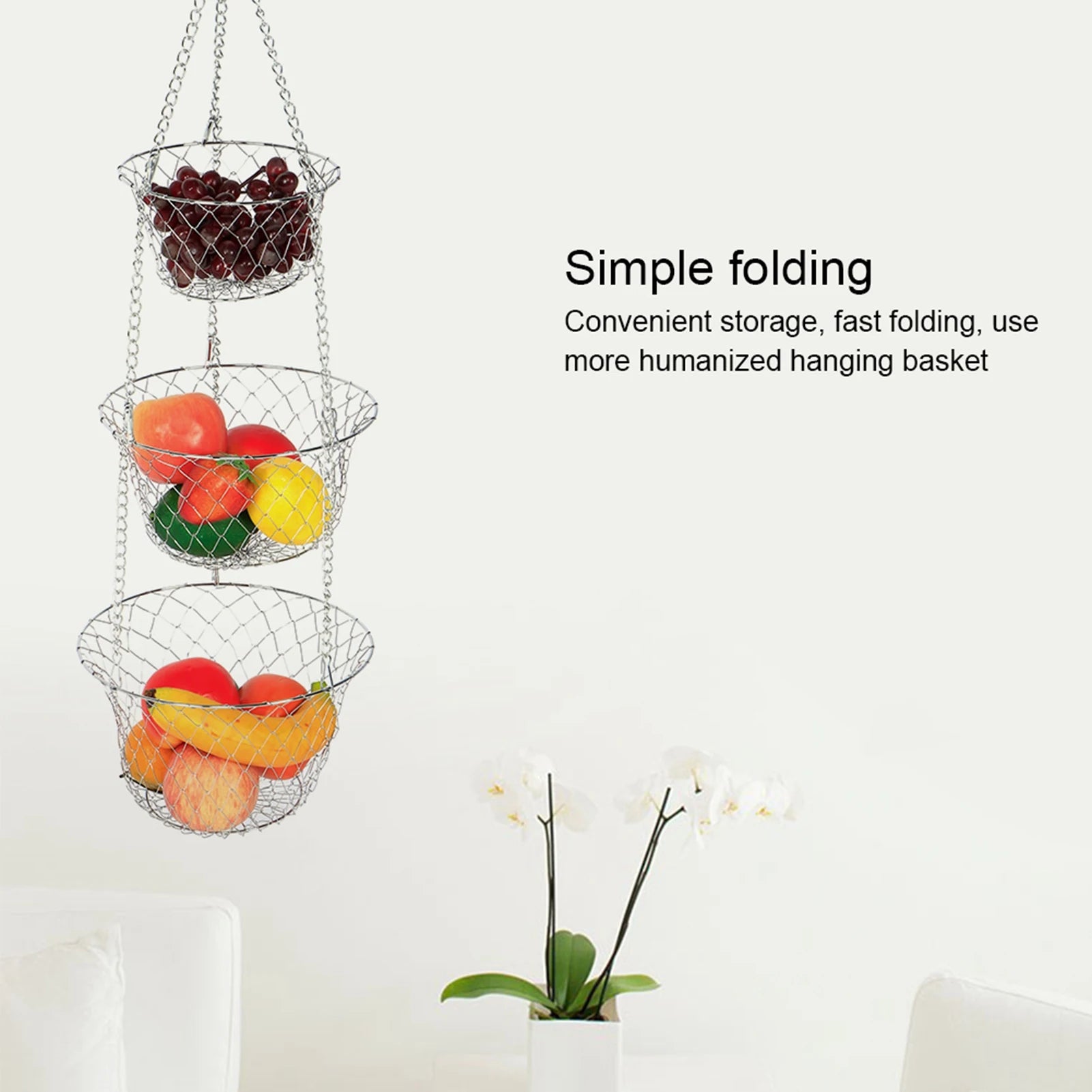 3Tier Flower Basket Iron Wire Hanging Vegetable Storage Fruit Organizer Basket Kitchen Supplies Fruit Basket Fruit Organizer