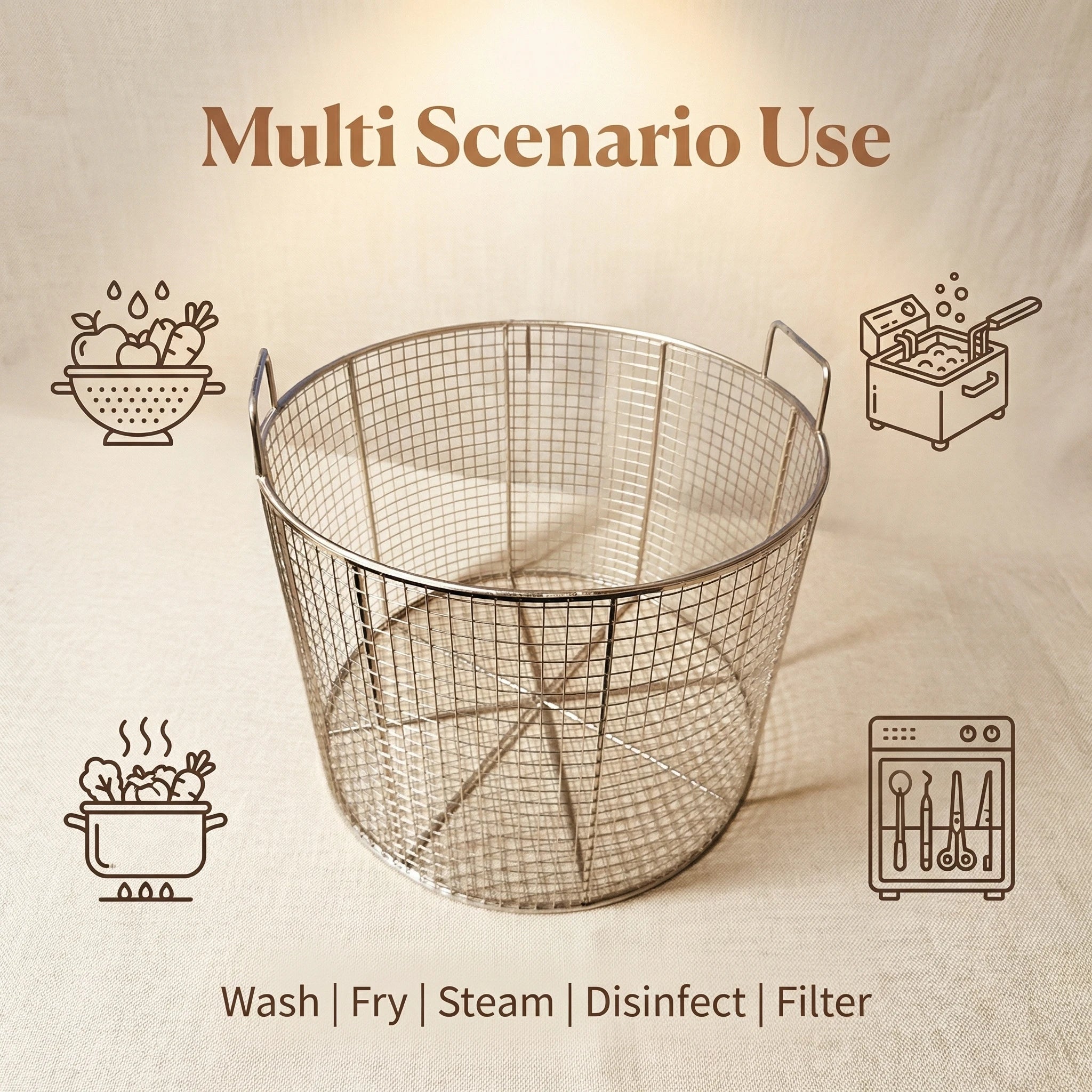 304 Stainless Steel Mesh Basket Strainer, Round Filter Basket for Draining, Cleaning, Cooking, Frying, Sieving & Isolating