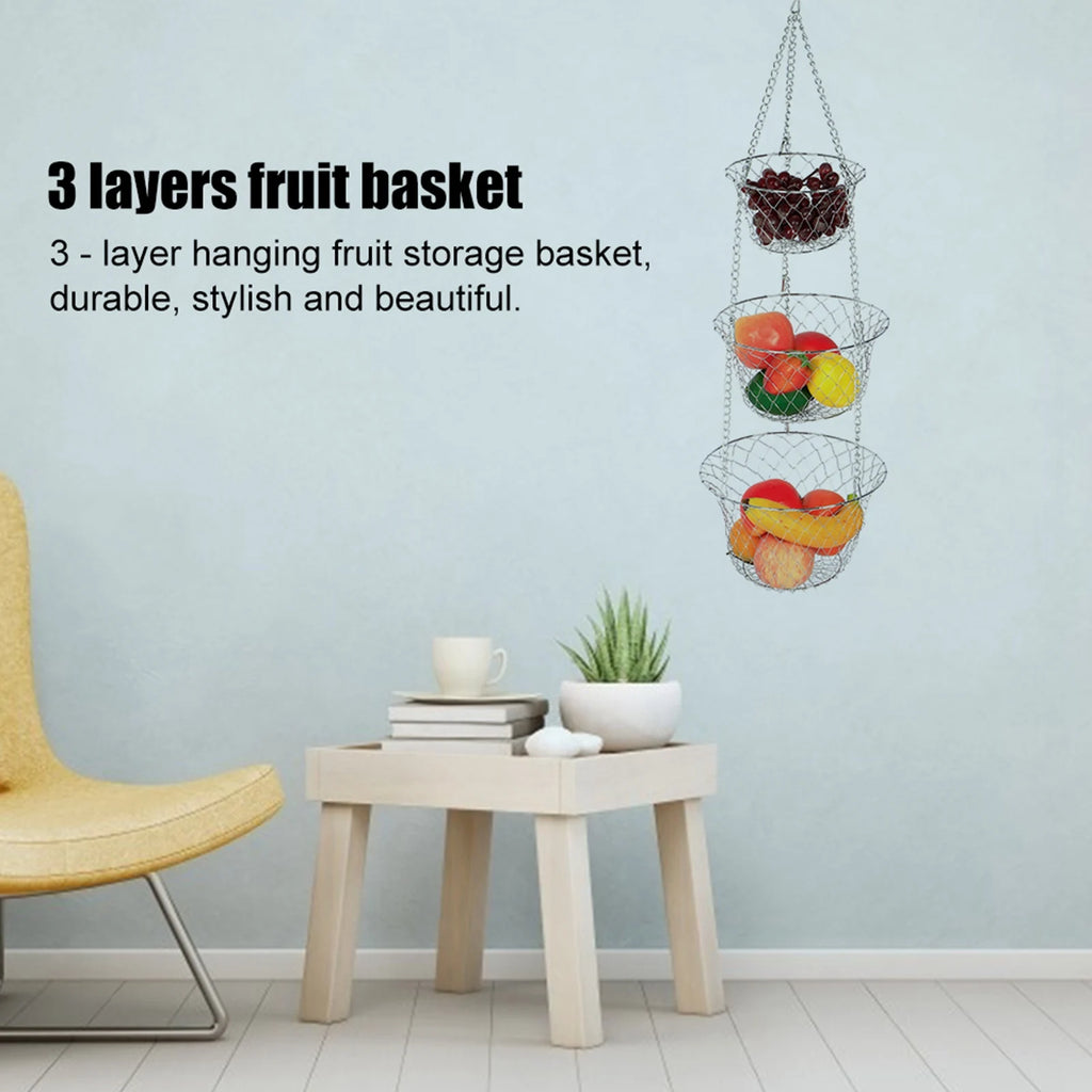3Tier Flower Basket Iron Wire Hanging Vegetable Storage Fruit Organizer Basket Kitchen Supplies Fruit Basket Fruit Organizer