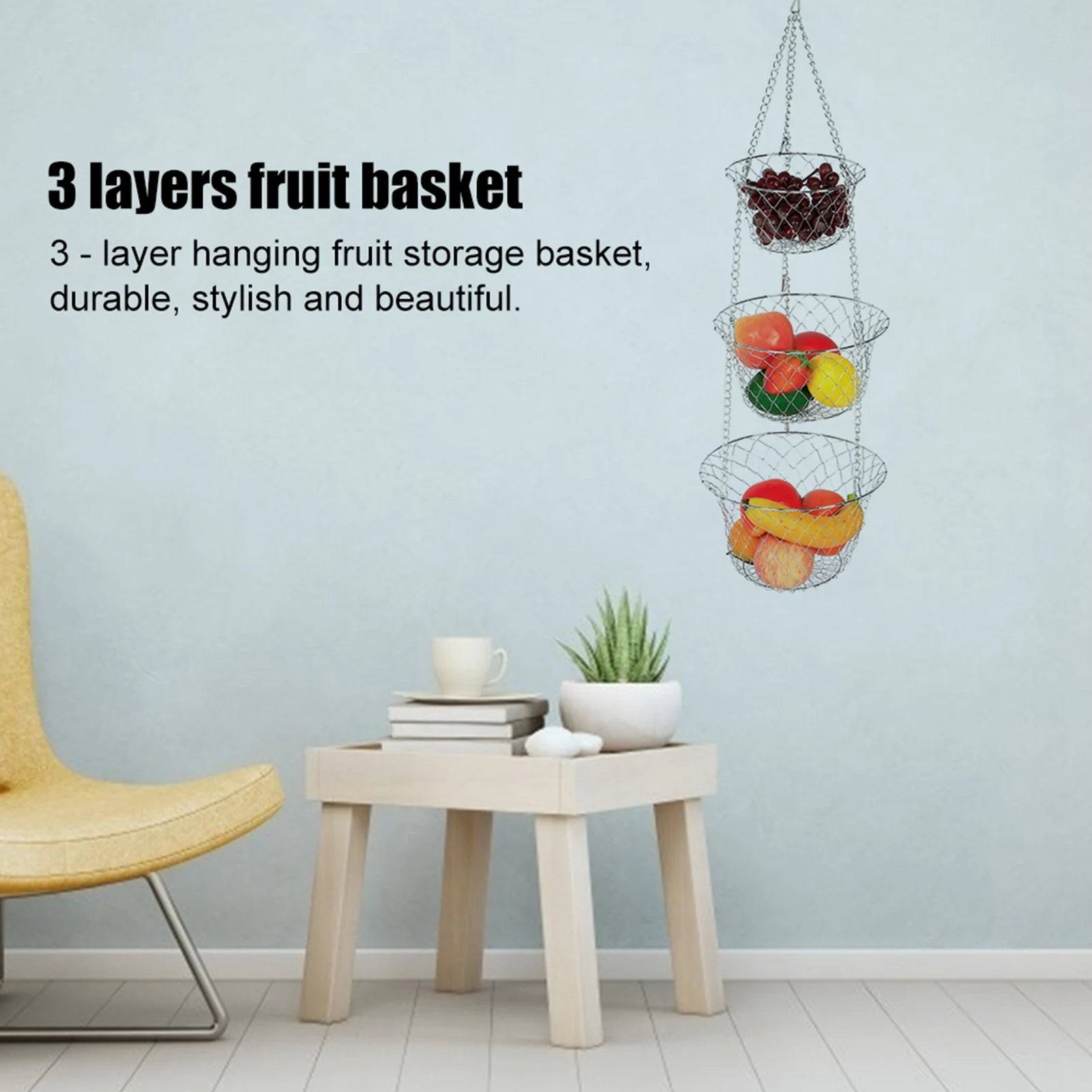 3Tier Flower Basket Iron Wire Hanging Vegetable Storage Fruit Organizer Basket Kitchen Supplies Fruit Basket Fruit Organizer