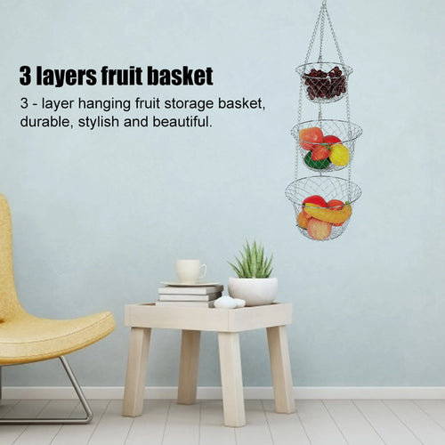 3Tier Flower Basket Iron Wire Hanging Vegetable Storage Fruit Organizer Basket Kitchen Supplies Fruit Basket Fruit Organizer