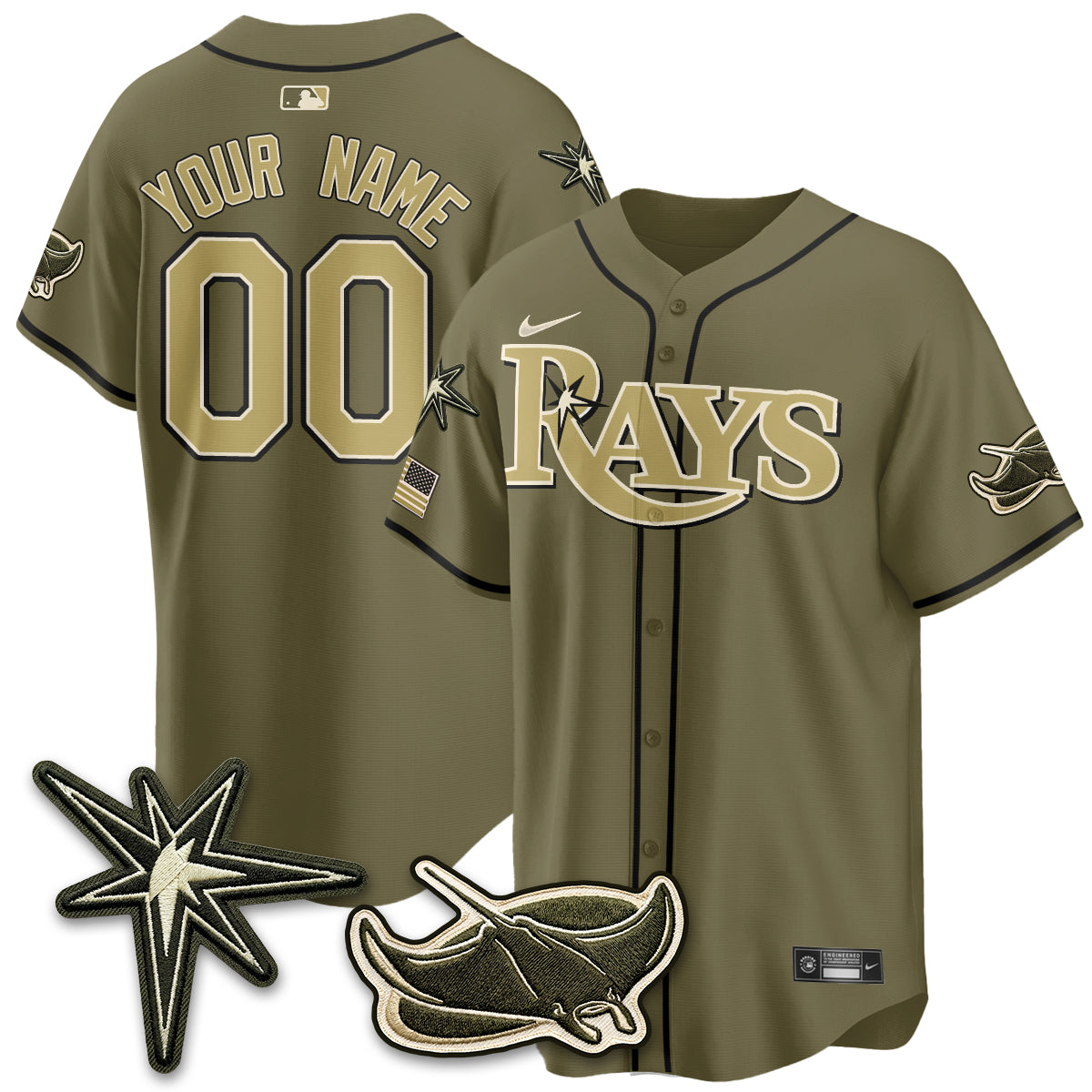 TB New Era Olive 2026 Armed Forces Day Custom Jersey - Stitched