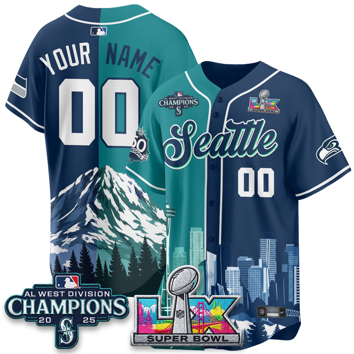 Seattle City Mariners x Seahawks Edition Vapor Custom Jersey - Printed