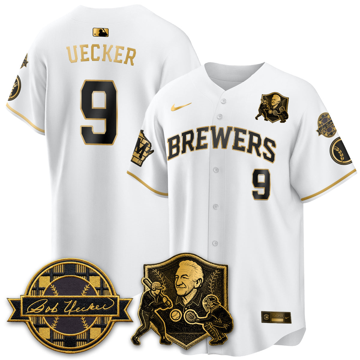 MIL Bob Uecker - 54 Seasons for Brewers' Vapor Limited Gold Jersey - Stitched