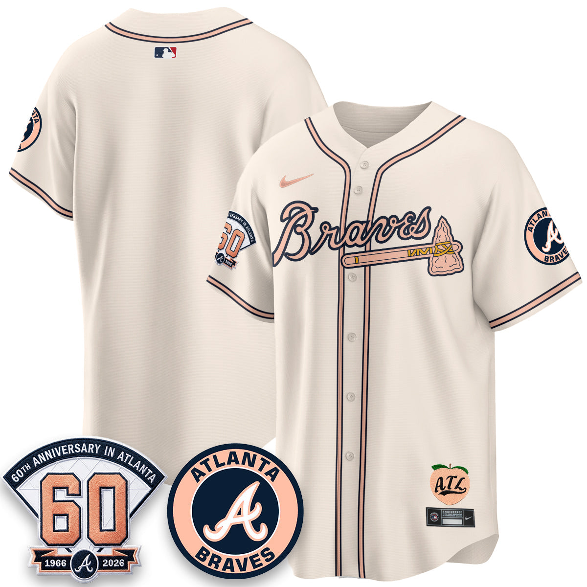 ATL 60th Anniversary Peach Edition Vapor Premier Limited Jersey - Stitched