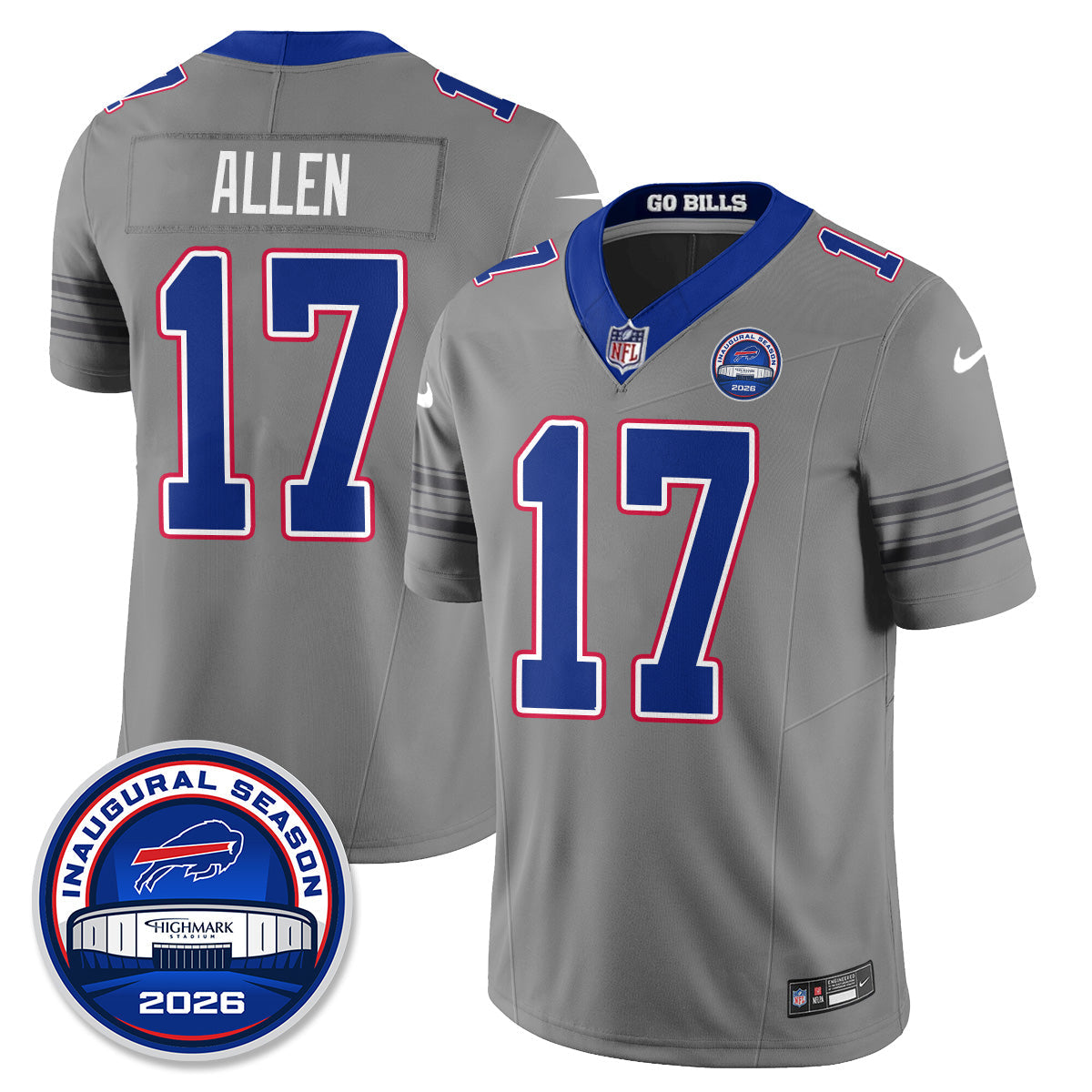 BUF Gray Nickel City Vapor Jersey - Stitched