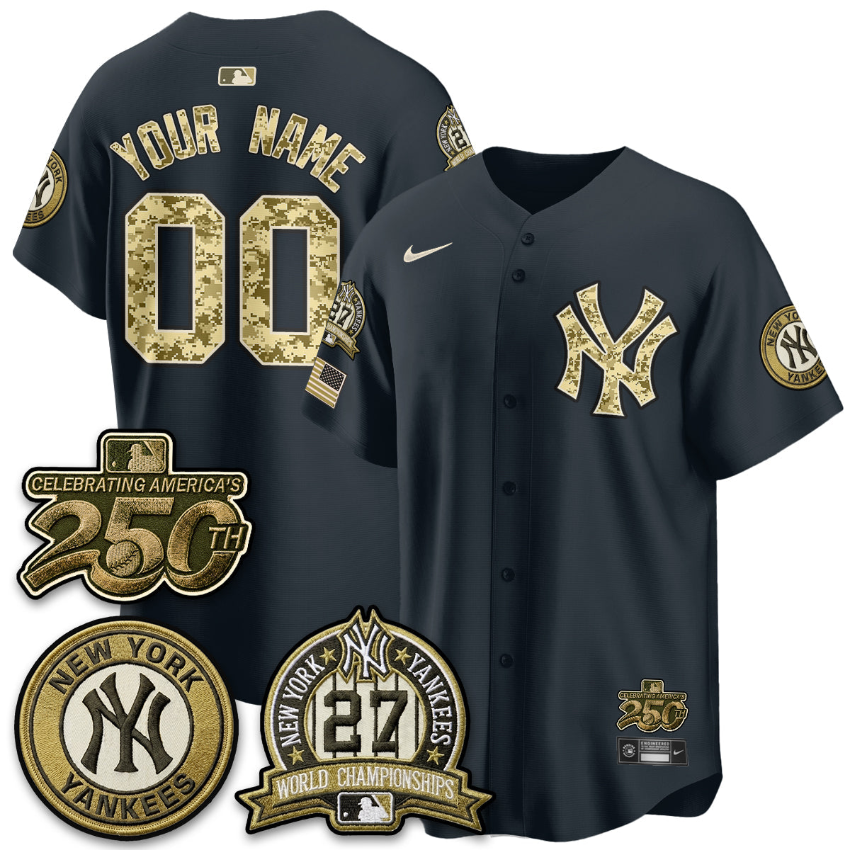 NYY Salute to Service 2026 Vapor Limited Custom Jersey - Stitched