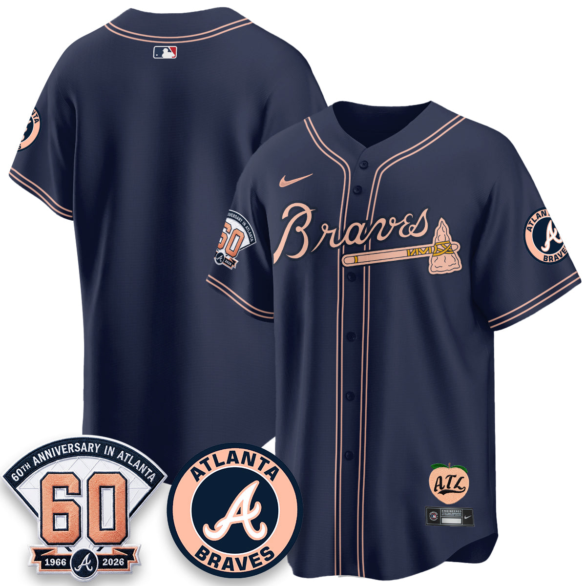 ATL 60th Anniversary Peach Edition Vapor Premier Limited Jersey - Stitched
