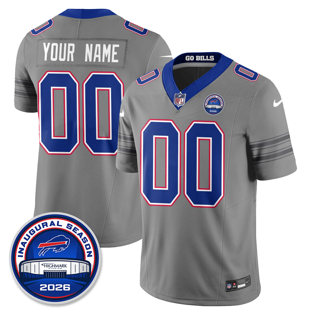 BUF Gray Nickel City Custom Vapor Jersey - Stitched